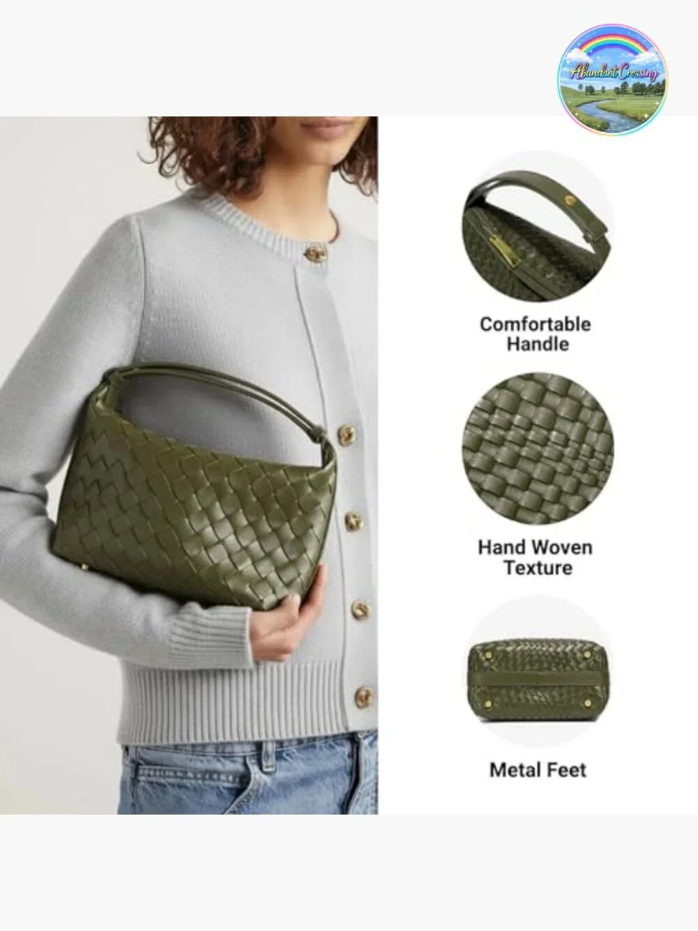 Mini Woven Hobo Tote Handbag Vegan Leather Shoulder Bag Purse